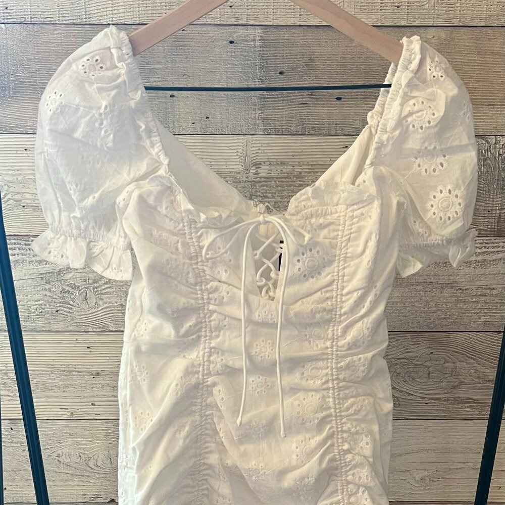 Eyelet Off Shoulder Fitted Dress